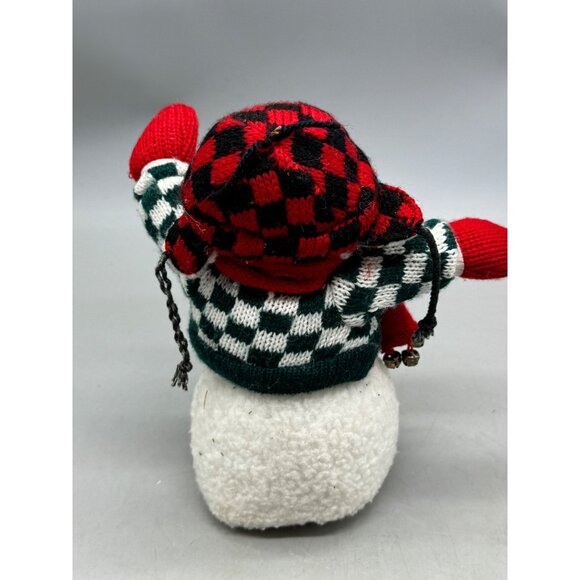 Decorative Snowman Plush With Red Scarf & earmuff Hat cheeker bells stand READ - Picture 3 of 6